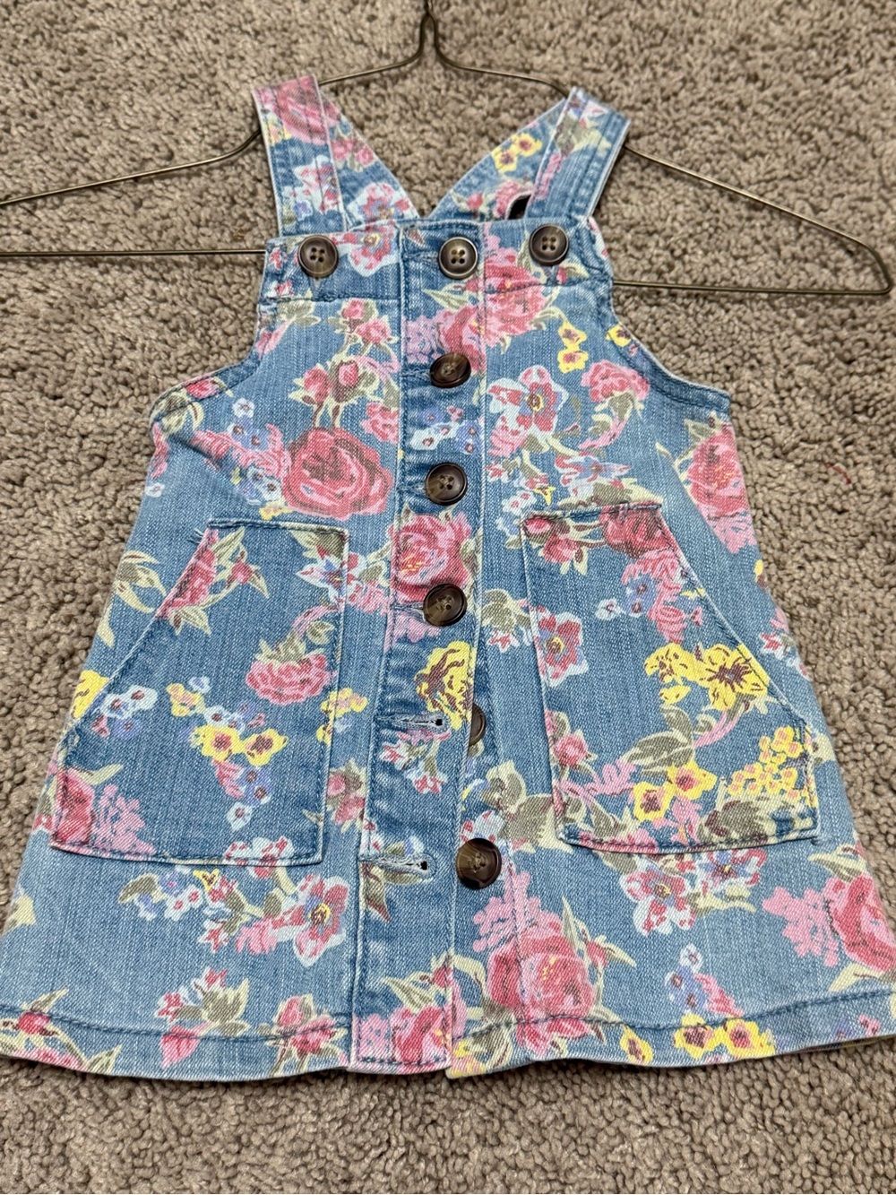 wonder nation Blue Denim Floral Overall Dress with Pink & Yellow Flowers